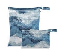 Amooorous Blu e Grigio Astratto Arte riutilizzabile Costumi Da Bagno Borse 2 Pack Bagnato Sacchetto per Costume Da Bagno Con Manici per Spiaggi