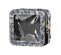 Amooorous Blu e Grigio Barocco Vintage Floreale Carino Trucco Borsa Trasparente Viaggio Toiletry Bag Borsa per la Cura della Pelle per Viaggio, Floreale Vintage Barocco Blu e Grigio, 1 size
