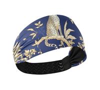 Amooorous Blu e Oro Leopard Foglie Traspirante Fasce per adulti per le donne Elastiche fasce per il sudore della testa per le donne per Ciclismo Pallavolo Calcio diadema para mujer