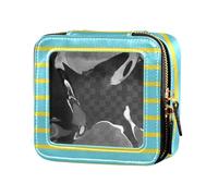 Amooorous Blu-giallo strisce orizzontali chiare borse trucco borsa cosmetica in pelle borsa da toilette con cerniera per viaggiare, Strisce orizzontali blu-gialle, 1 size