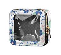 Amooorous Blu Semplice Fiore Mini Trasparente Sacchetto di Trucco Trasparente Borse Da Viaggio per Articoli Da Toeletta Cura Della Pelle Sacchetto per Vol, Blu semplice Fiore, 1 size