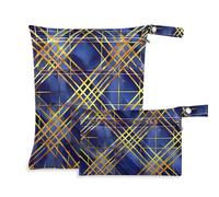 Amooorous Blue and Gold Plaid Geometrico Lines Zip Baby Wet Bag 2 Pack Travel Essentials per volare con maniglie per fare il bagno, yoga