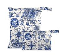 Amooorous Blue and White Adventure - Borsa da palestra con cerniera, confezione da 2, essenziale da viaggio per bambini, con manici per fare il bagno, lo yoga