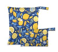 Amooorous Blue and Yellow Summer Lemon - Borsa da viaggio riutilizzabile grande, confezione da 2 pezzi essenziali da viaggio per bambini, con manici per fare il bagno, piscina