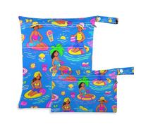Amooorous Blue Beach Party Cartoon Summer messproof dirty clothes bag 2 Pack borsa per pannolini oggetti essenziali con manici per piscina, viaggio