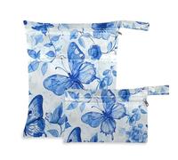 Amooorous Blue Butterfly Flower - Borsa per la biancheria lavabile, confezione da 2, essenziale da viaggio per bambini, con manici per fare il bagno, lo yoga