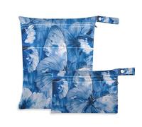 Amooorous Blue Butterfly Flower borse lavabili per la spiaggia 2 Pack essenziale da viaggio per volare con manici per yoga, asilo nido