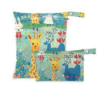 Amooorous Blue Cartoon Animal Cute impermeabile sacchetto bagnato 2 Pack essenziale da viaggio per il bambino con maniglie per asilo nido, yoga