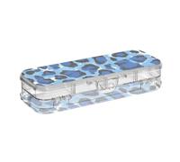 Amooorous Blue Leopard Print Progettato Clear Pencil Plastic Box Double Deck Hard Penne Case Box per bambini con coperchio a scatto