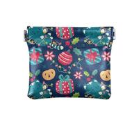Amooorous Blue Merry Christmas Party PU Leather Change Purse Cute Makeup Period Bag per le donne, Festa di Natale blu, 1 size