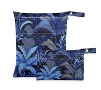 Amooorous Blue Mystery Leaf - Borsa con cerniera per asilo nido, confezione da 2 elementi essenziali da viaggio per bambini, con manici per asilo nido, spiaggia