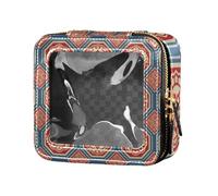 Amooorous Blue Orange Bohemian Classical Vintage Flower Print Clear Small Makeup Bag Toiletry Bag Mini contenitori per il trucco per i viaggi, Stampa floreale vintage classica bohémien blu arancione,