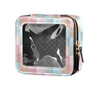 Amooorous Blue-Peach Square Cute Makeup Bag Clear Leather Beauty Bag Travel Cosmetic Case for Travel, Quadrato blu-Pesca, 1 size
