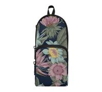 Amooorous Blue Peach Vintage Flower Nylon 3 Scomparti Matite Astuccio Studio & Multifunzionale Astuccio per Teen Cancelleria Borsa per Ragazze High School 1600ml