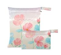Amooorous Blue Pink Flowers in Summer Borse impermeabili per nuotatori 2 Pack Wet Bag per costume da bagno con manici per yoga, palestra