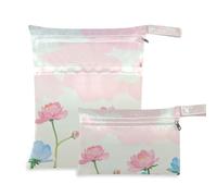 Amooorous Blue Pink Flowers in Summer sacchetto asciutto a prova di disordine impermeabile 2 Pack sacchetto bagnato per costume da bagno con manici per asilo nido, pannolini per bambini