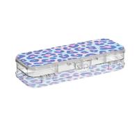 Amooorous Blue-rosa Leopard Print progettato plastica matita box trasparente doppio piano penna contenitori per artigianato arte con coperchio a scatto