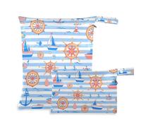 Amooorous Blue Sea Ocean Stripe borsa impermeabile con cerniera confezione da 2 elementi essenziali da viaggio per bambino con manici per pannolini per bambini, bagno