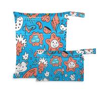 Amooorous Blue Sky Cute Doodle Art borsa da bagno impermeabile 2 Pack essenziale da viaggio per bambino con manici per spiaggia, viaggio