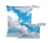 Amooorous Blue Sky e White Clouds borse lavabili per pannolini, confezione da 2 pezzi essenziali da viaggio per bambini con manici per piscina, bagno