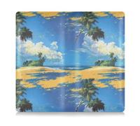 Amooorous Blue Summer Vacation Beach Premium Leather Auto Registration Assicurazione & ID Card Holder Glove Box Organizzare per documenti essenziali, patente di guida, carte, Spiaggia blu per le