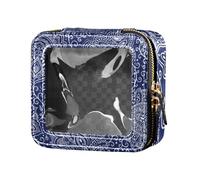 Amooorous Blue Vintage Boho Floral Pattern Cute Makeup Case Bag Trasparente Impermeabile Viaggio Toiletry Bag Cosmetic Organizer Case per Viaggio, blu Vintage Boho Floral Patterns, 1 size