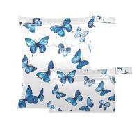 Amooorous Blue Vintage Butterfly Zip Wet Dry Bag 2 Pack borsa per pannolini oggetti essenziali con manici per palestra, bagno