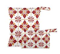 Amooorous Bohemia India Rosette Pattern Rosso Floreale Borse con Cerniera per Bagnato 2 Pack Essenziali da viaggio per bambino con maniglie per il bagno, pannolini per bambini