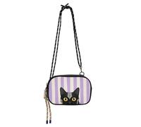 Amooorous Boho Black Cat Bianco e Viola Strisce Carino Crossbody Borse Donna Comfort con Tracolla Regolabile Mini Borsa a Tracolla Data bolsos de hombro para mujer