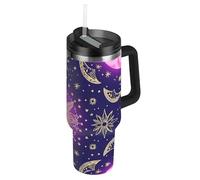 Amooorous Boho Purple Mystery Moon Vacuum - Borraccia per bambini in acciaio inox con coperchio con cannuccia, tazza termica decorativa per casa, ufficio o auto, per caffè caliente termico, 1134 g
