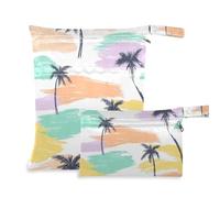 Amooorous Boho Simple Style Island Coconut Tree Borse con cerniera per costumi da bagno 2 Pack borsa bagnata per costume da bagno con manici per pannolini per bambini, spiaggia
