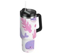 Amooorous Borraccia da corsa riutilizzabile con coperchio e cannuccia, motivo balena viola, tazza da viaggio decorativa per scuola, sport, asilo nido, campeggio e altro ancora vasos para el Cafe