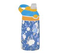 Amooorous Borraccia leggera in Tritan blu e bianco con fiori di San Valentino romantici con cannuccia in silicone, per palestra, viaggi, casa, scuola, ufficio, tazas para cafe