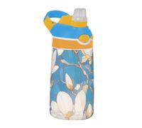 Amooorous Borraccia per bambini con fiori di magnolia bianca con manico, leggera, per scuola, sport, asilo nido e campeggio termos para agua fria para ni?os
