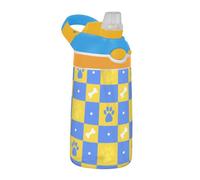Amooorous Borraccia sportiva con stampa di zampe blu e gialle con coperchio con cannuccia, portatile, riutilizzabile, per scuola/sport/asilo nido/campeggio botellas para agua termica