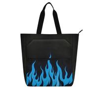 Amooorous Borsa a mano decorativa per libri per ragazzi e ragazze, borsa a mano nera fluorescente blu fiamma, borsa impermeabile con tasche con cerniera per lo shopping, la spiaggia, l'arcobaleno