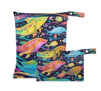 Amooorous Borsa a prova di balena colorata psichedelica marina per viaggiare, confezione da 2 elementi essenziali da viaggio per bambini, con manici per piscina, bagno