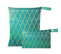 Amooorous Borsa a prova di disordine a forma di cubo turchese con griglia dorata per viaggi, confezione da 2 elementi essenziali da viaggio per bambini, con manici per fare il bagno, lo yoga