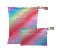 Amooorous Borsa a prova di disordine con glitter arcobaleno sfumato per bagnato, confezione da 2 elementi essenziali da viaggio per bambino con manici per spiaggia, bagno
