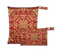 Amooorous Borsa a prova di disordine con motivo floreale retrò rosso e marrone chiaro per viaggiare, confezione da 2 elementi essenziali da viaggio per bambini con manici per fare il bagno, la