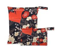 Amooorous Borsa a prova di disordine di San Valentino a forma di cuore in stile giapponese floreale per bambini, confezione da 2 borse per pannolini, oggetti essenziali con manici per spiaggia, asilo