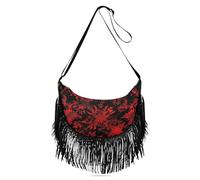 Amooorous Borsa a tracolla da donna con fiori gotici rossi e neri, piccola borsa a tracolla con nappa, dettagli con nappa, borsa a tracolla da donna con (prop2)