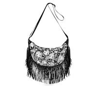 Amooorous Borsa a tracolla da donna con frange carine in stile cartone animato nero e bianco con motivo elfo, borse a tracolla da donna alla moda con (prop2)