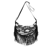 Amooorous Borsa a tracolla da donna con frange e frange in bianco e nero con alieni malvagi, borse a tracolla da donna con (prop2)