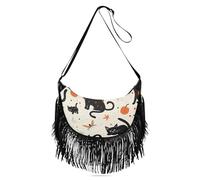 Amooorous Borsa a tracolla da donna con gattino di Halloween, borsa a tracolla con frange, borse a tracolla da donna alla moda con (prop2)