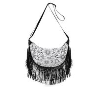 Amooorous Borsa a tracolla da donna con margherita nera, alla moda, con nappa, borsa a tracolla con tracolla (prop2)