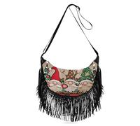 Amooorous Borsa a tracolla da donna con nani natalizi rossi e verdi, borsa a tracolla con frange per tutti i giorni, borsa a tracolla singola con (prop2)