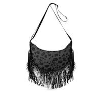 Amooorous Borsa a tracolla da donna con stampa leopardata nera, piccola borsa a tracolla con frange di medie dimensioni, borsa a tracolla da donna con patta (prop2)