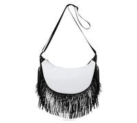 Amooorous Borsa a tracolla da donna, in vera pelle, tinta unita, unica, con frange, casual, borsa a tracolla da donna, borsa a tracolla di medie dimensioni con (prop2)