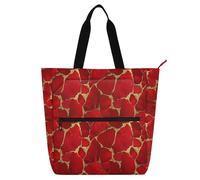 Amooorous Borsa a tracolla decorativa per bambini, per ragazzi, ragazze, donne, con texture in pietra rossa e oro, per San Valentino, impermeabile, per biblioteca, libri, borsa a tracolla con tasche